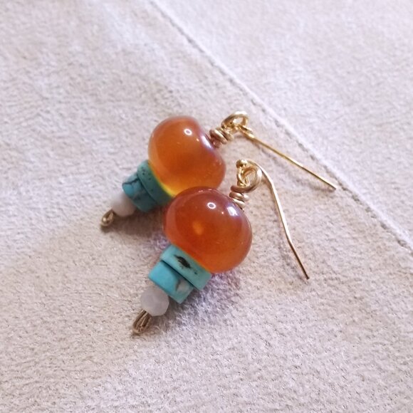 Colorful Chunky Monkeys! Get Seen & Turn Heads! Orange & Turquoise Stone Earring - Picture 2 of 11